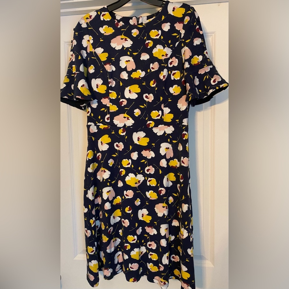 BODEN Alexis Jersey Knit Dress Size US 10R Navy Blue Floral Lined Stretch Midi